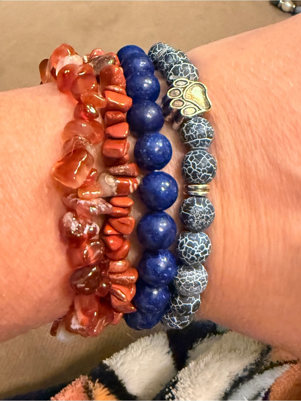 4pc Natural Gemstone Beaded Bracelet Stack - Lapis Lazuli Carnelian Jasper